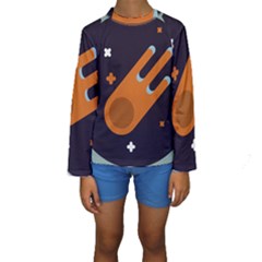 Meteor Meteorite Space Comet Kids  Long Sleeve Swimwear by Pakrebo