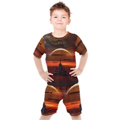 Science Fiction Digital Illustration Kids  Tee And Shorts Set by Pakrebo