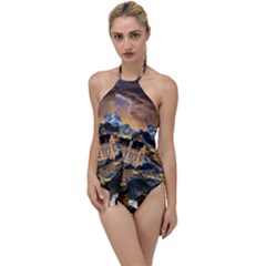Castle Fantasy Landscape Stormy Go With The Flow One Piece Swimsuit by Pakrebo