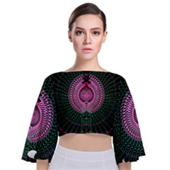 Fractal Traditional Fractal Hypnotic Tie Back Butterfly Sleeve Chiffon Top by Pakrebo