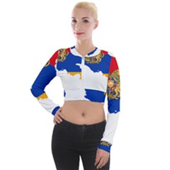 Borders Country Flag Geography Map Long Sleeve Cropped Velvet Jacket by Sapixe