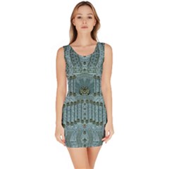 Happy Gold Flowers And Soft Green In Vintage Bodycon Dress by pepitasart