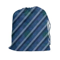 Blue Stripped Pattern Drawstring Pouch (xxl) by designsbyamerianna