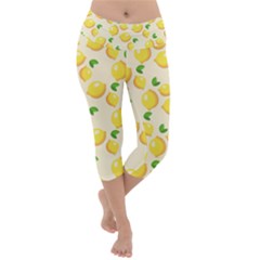 Fruits Template Lemons Yellow Lightweight Velour Capri Yoga Leggings by Pakrebo
