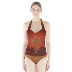 Elegant Decorative Bird Halter Swimsuit by FantasyWorld7