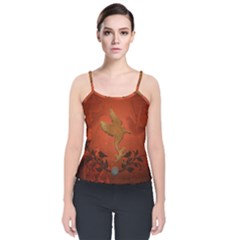 Elegant Decorative Bird Velvet Spaghetti Strap Top by FantasyWorld7