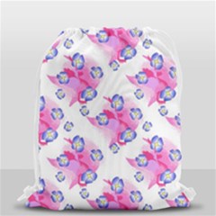Blue Flowers On Pink Drawstring Bag (small) by bloomingvinedesign