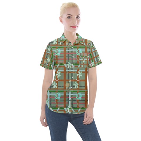 Textile Fabric Women s Short Sleeve Pocket Shirt by HermanTelo