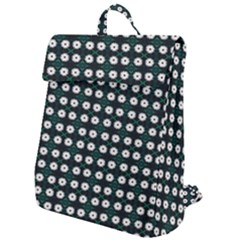 White Flower Pattern On Green Black Flap Top Backpack by BrightVibesDesign
