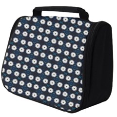 White Flower Pattern On Dark Blue Full Print Travel Pouch (big) by BrightVibesDesign