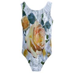 Flowers Roses White Yellow Kids  Cut-out Back One Piece Swimsuit by Simbadda