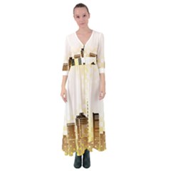 Life Urban City Scene Building Button Up Maxi Dress by Simbadda