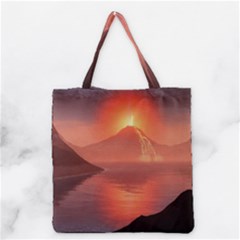 Volcano Lava Landscape Glow Lake Grocery Tote Bag by Simbadda