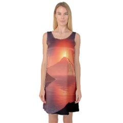Volcano Lava Landscape Glow Lake Sleeveless Satin Nightdress by Simbadda