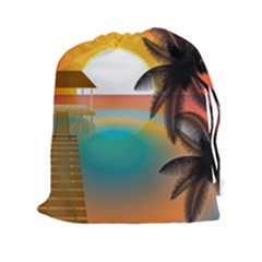 Sunset Beach Beach Palm Ocean Drawstring Pouch (xxl) by Simbadda