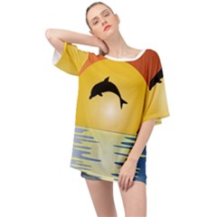 Ocean Sunset Dolphin Palm Tree Oversized Chiffon Top by Simbadda