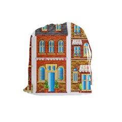 City Buildings Brick Architecture Drawstring Pouch (large) by Simbadda