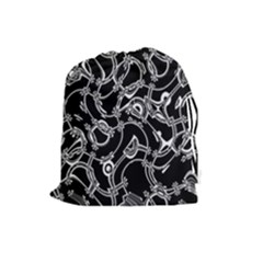 Unfinishedbusiness Black On White Drawstring Pouch (large) by designsbyamerianna