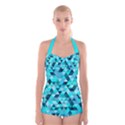 Teal Triangles Pattern Boyleg Halter Swimsuit  View1