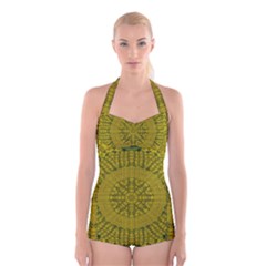 Flowers In Yellow For Love Of The Nature Boyleg Halter Swimsuit  by pepitasart