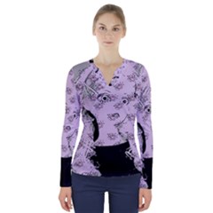 Wide Eyed Girl Lilac V-neck Long Sleeve Top by snowwhitegirl