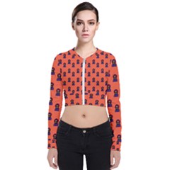 Nerdy 60s  Girl Pattern Orange Long Sleeve Zip Up Bomber Jacket by snowwhitegirl