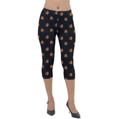 Peach Rose Black Lightweight Velour Capri Leggings  by snowwhitegirl