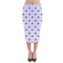 Peach Rose Blue Velvet Midi Pencil Skirt by snowwhitegirl