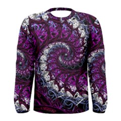 Fractal Background Swirl Art Skull Men s Long Sleeve Tee by Simbadda