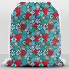 Red And Blue Green Floral Pattern Drawstring Bag (large) by bloomingvinedesign