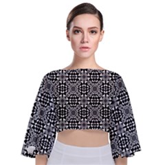 Fabric Geometric Shape Tie Back Butterfly Sleeve Chiffon Top by HermanTelo