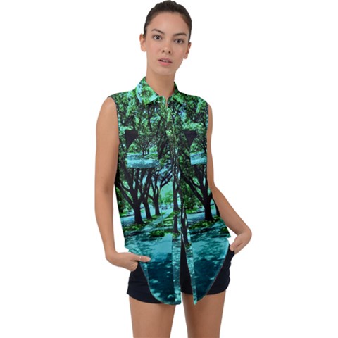 Hot Day In Dallas 5 Sleeveless Chiffon Button Shirt by bestdesignintheworld