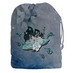 Sport, Surfboard With Flowers And Fish Drawstring Pouch (xxxl) by FantasyWorld7