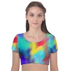Soft Color Blend Velvet Short Sleeve Crop Top  by bloomingvinedesign
