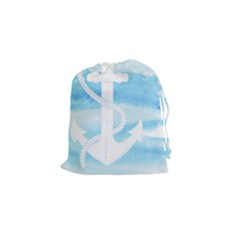 Anchor Watercolor Painting Blue Drawstring Pouch (small) by Sudhe