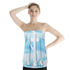 Anchor Watercolor Painting Blue Strapless Top by Sudhe