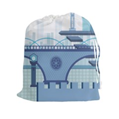 Blue City Building Fantasy Drawstring Pouch (xxl) by Sudhe