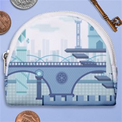 Blue City Building Fantasy Horseshoe Style Canvas Pouch by Sudhe