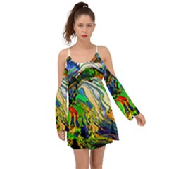Artistic Nature Painting Kimono Sleeves Boho Dress by Sudhe