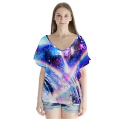 Crystal Wave Pattern Design V-neck Flutter Sleeve Top by Sudhe