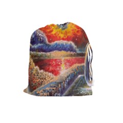 Sci Fi  Landscape Painting Drawstring Pouch (large) by Sudhe