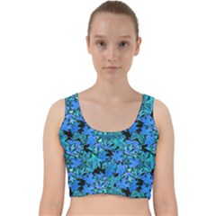 Fall Leaves Blue Velvet Racer Back Crop Top by bloomingvinedesign