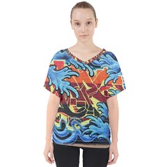 Graffiti Colourful Street Art Art V-neck Dolman Drape Top by Simbadda