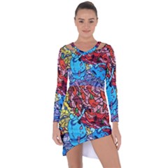 Graffiti Wall Mural Painting Arts Asymmetric Cut-out Shift Dress by Simbadda