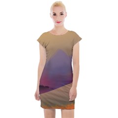 Landscape Illustration Nature Sky Cap Sleeve Bodycon Dress by Simbadda