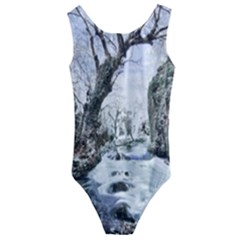Tree Waterfall Landscape Nature Kids  Cut-out Back One Piece Swimsuit by Simbadda