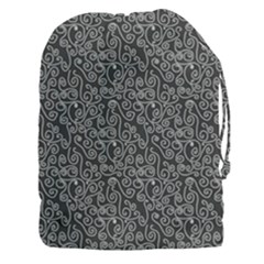White Swirls On Gray Drawstring Pouch (xxxl) by bloomingvinedesign