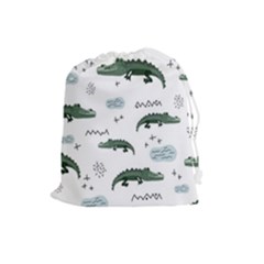 Vector Seamless Pattern With Cute Crocodiles Drawstring Pouch (large) by Vaneshart