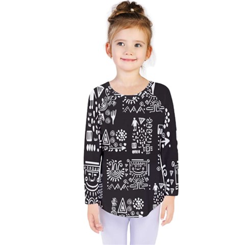 Vector Pattern Design With Tribal Elements Kids  Long Sleeve Tee by Vaneshart