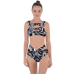 Summer Trend Seamless Background With Bright Tropical Leaves Plants Bandaged Up Bikini Set  by Vaneshart